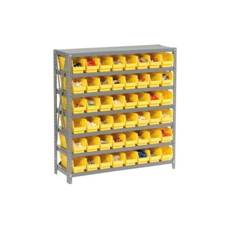 Steel Shelving With 48 4H Plastic Shelf Bins Yellow, 36x12x39-7 Shelves
